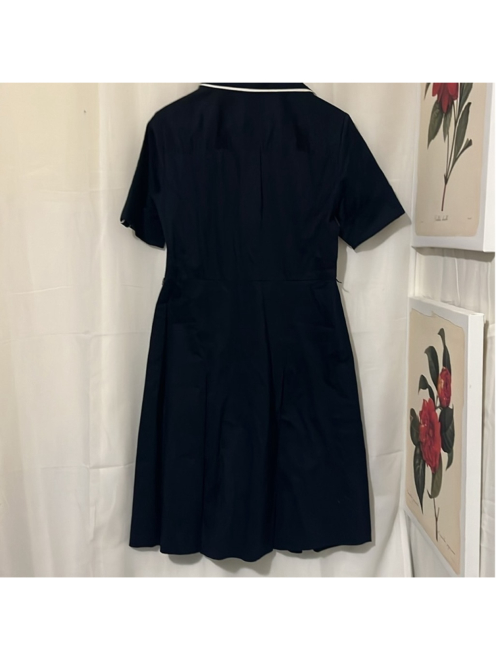 Jones New York Navy Blue Sea Collared Midi Dress with Pleated Skirt a136 - Picture 5 of 5